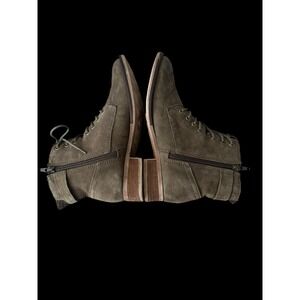 Aldo Suede Lace Up Booties Boots US 7.5 / EU 38 Olive Green Zipper Stylish Chic